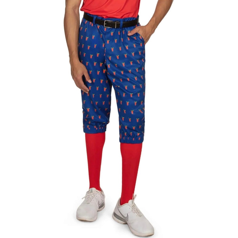 Tipsy Elves Mens Golf Knickers Blue Bloody Mary Cocktail Print Pants Size L